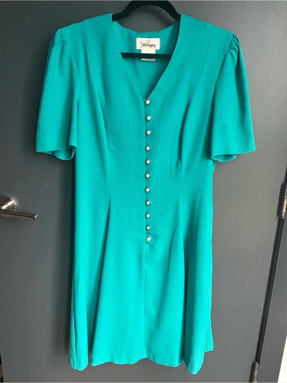 Worthington Teal Button-Front Midi Dress